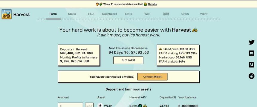 Harvest Finance Defi Coin Review - Story from Markets Harvest Finance Token Plummets