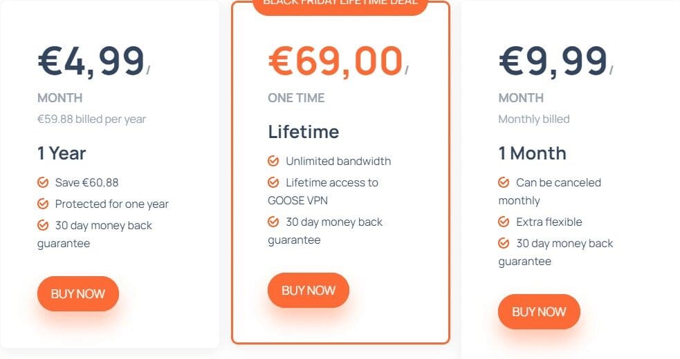 Goosevpn Plans & Pricing