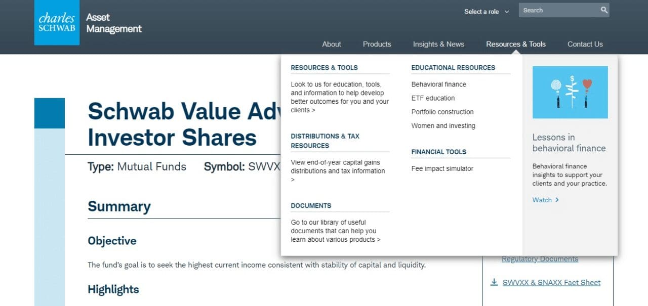 Schwab Value Advantage Money Fund Investor (SWVXX)