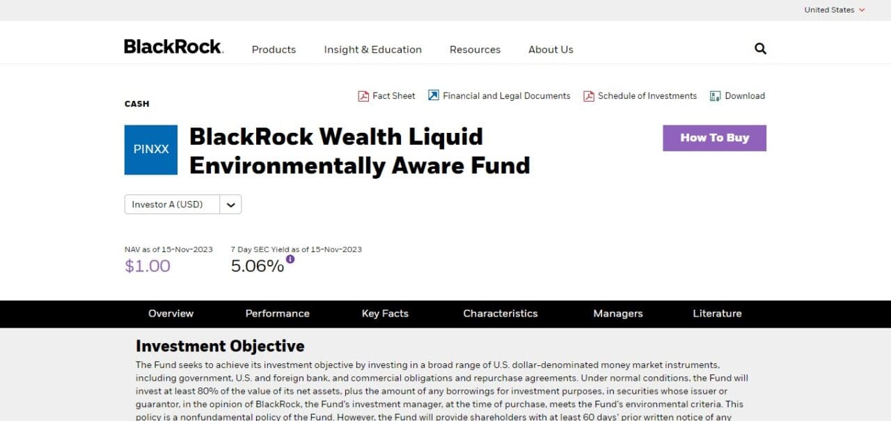 BlackRock Wealth Liquid Environmentally Aware Fund Investor (PINXX)