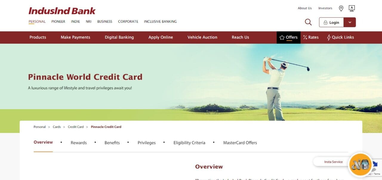 Indusind Bank Pinnacle World Credit Card