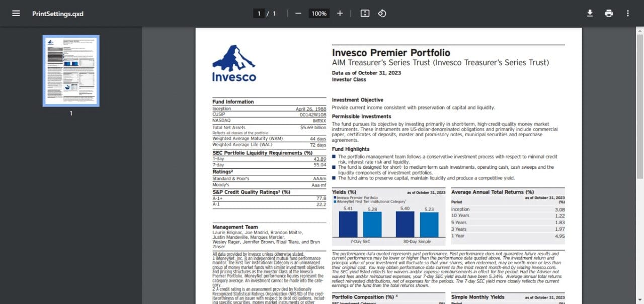 Invesco Premier Portfolio Institutional (IPPXX)
