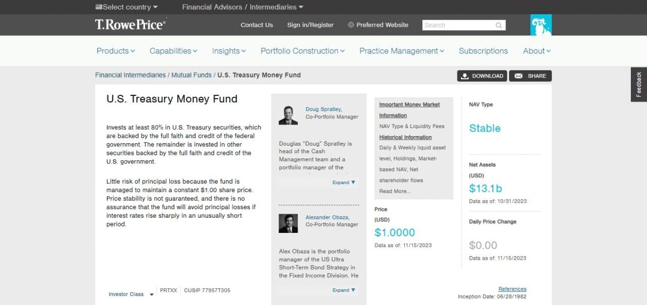 Rowe Price U.S. Treasury Money Fund Z