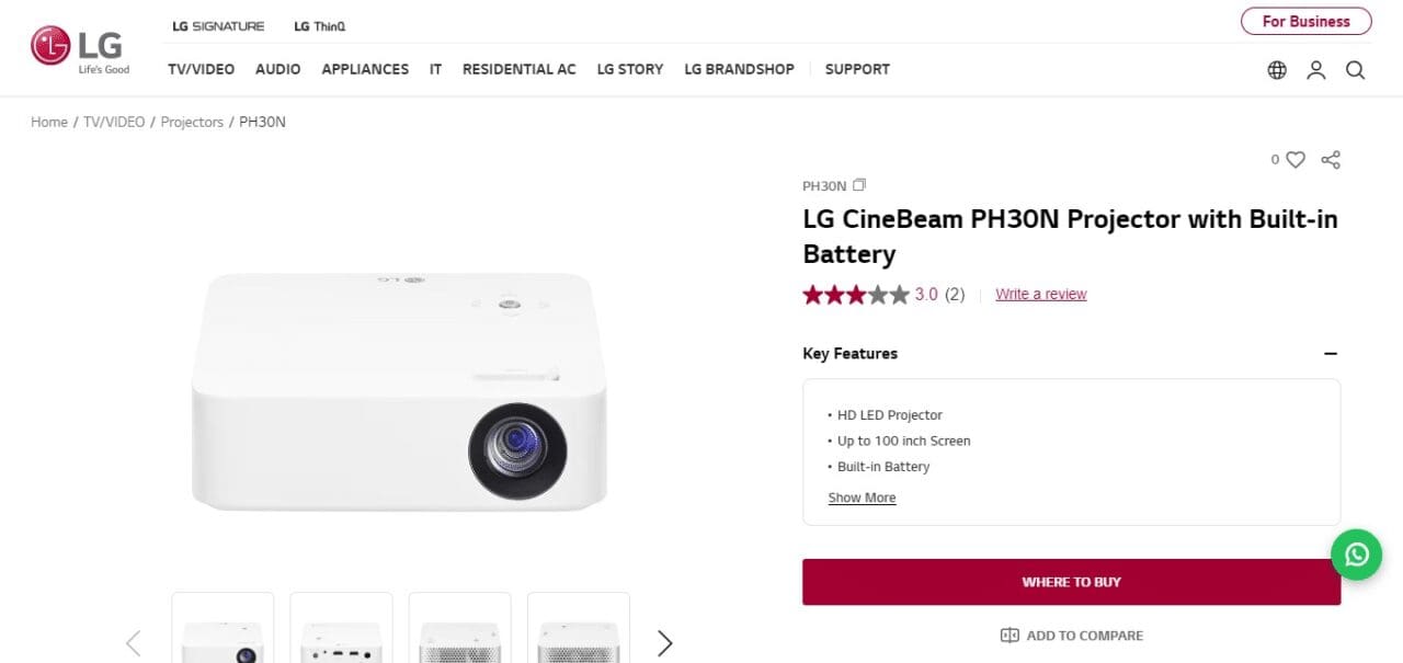 LG CineBeam PH30N (Best Portable Projectors)