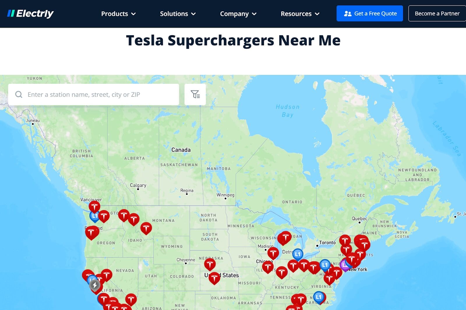 Electrly's Tesla Charging Map