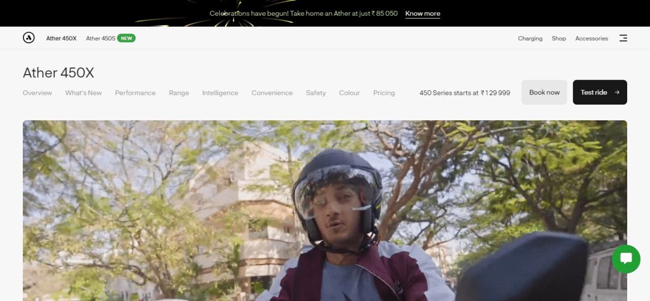 1. Ather 450X (Best Electric Scooter In India)