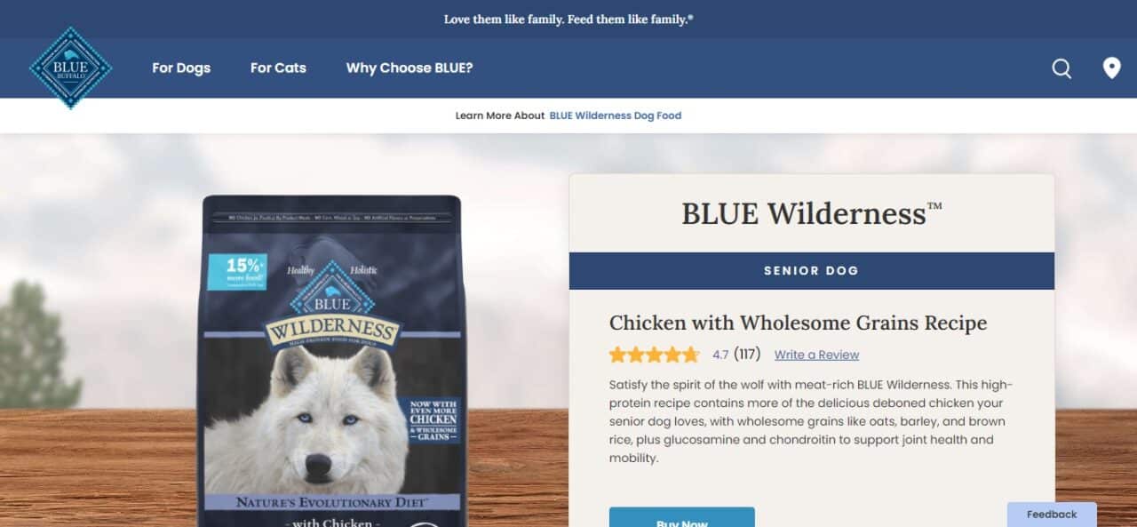 24. Blue Buffalo Wilderness Senior Grain-Free Chicken Recipe Dry Dog Food (Best Senior Dog Food)
