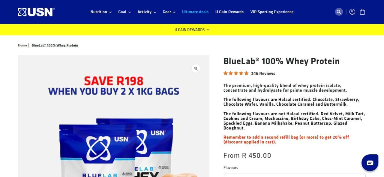 1. USN Blue Lab 100% Whey Protein (Best Whey Protein South Africa)