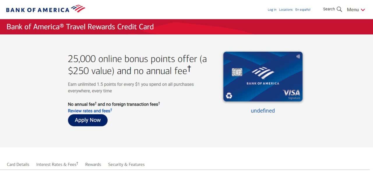 2. Bank of America® Travel Rewards credit card