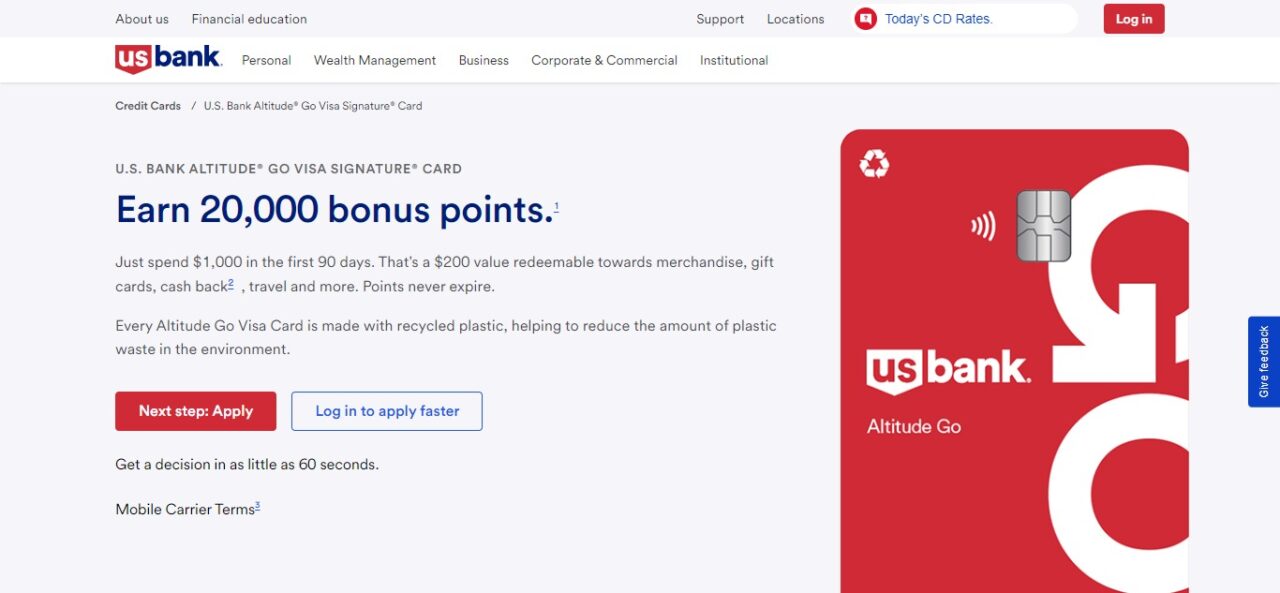 7. U.S. Bank Altitude® Go Visa Signature® Card