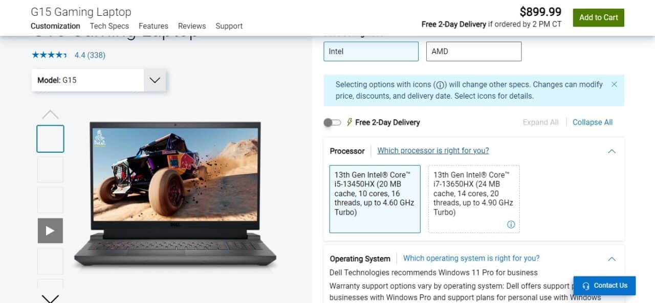 9. Dell G5 15 Gaming Laptop