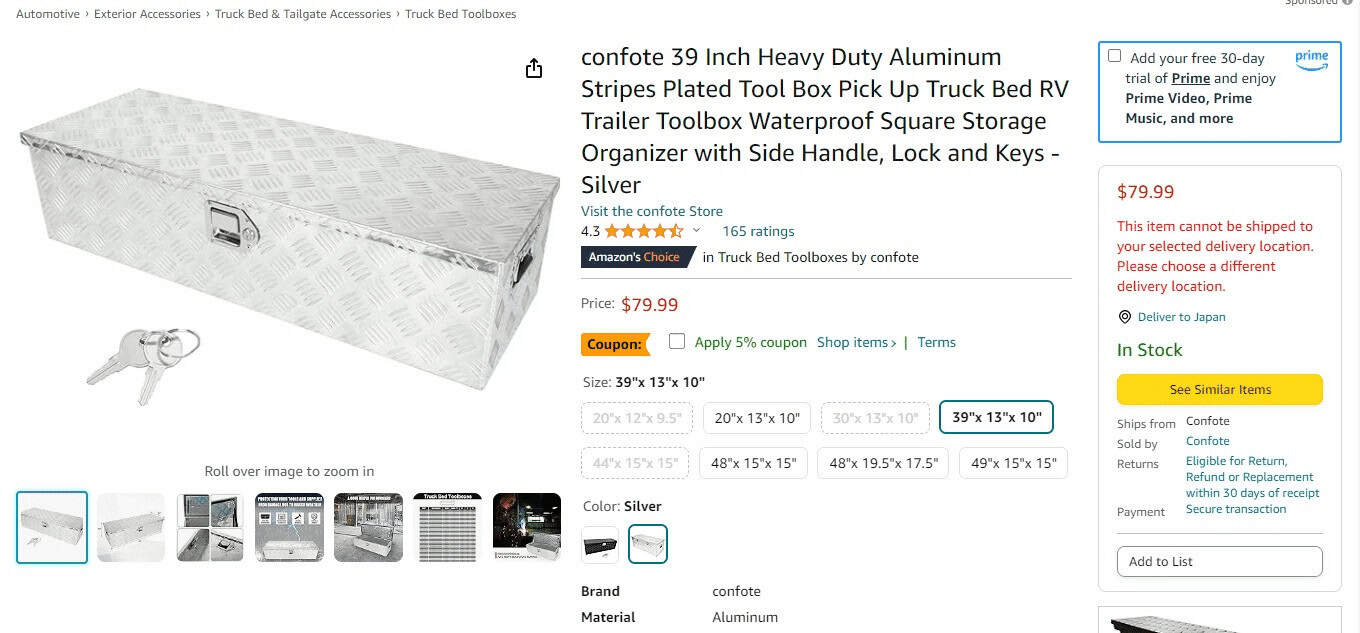 Confote 39 Inch Heavy Duty Aluminum Stripes Plated Tool Box