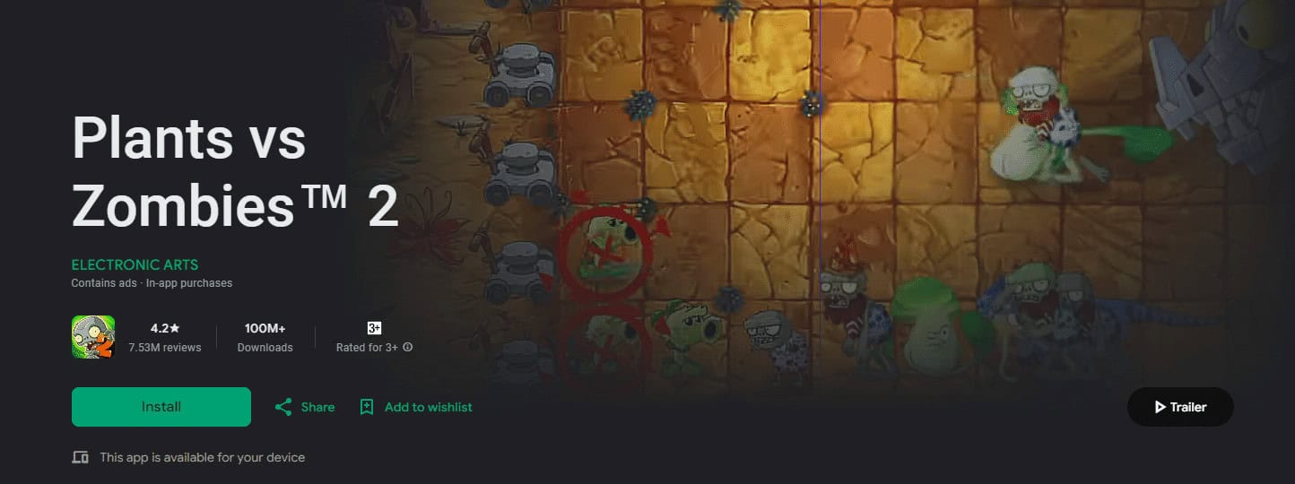 Plants vs Zombies 2 Best Google Play Games