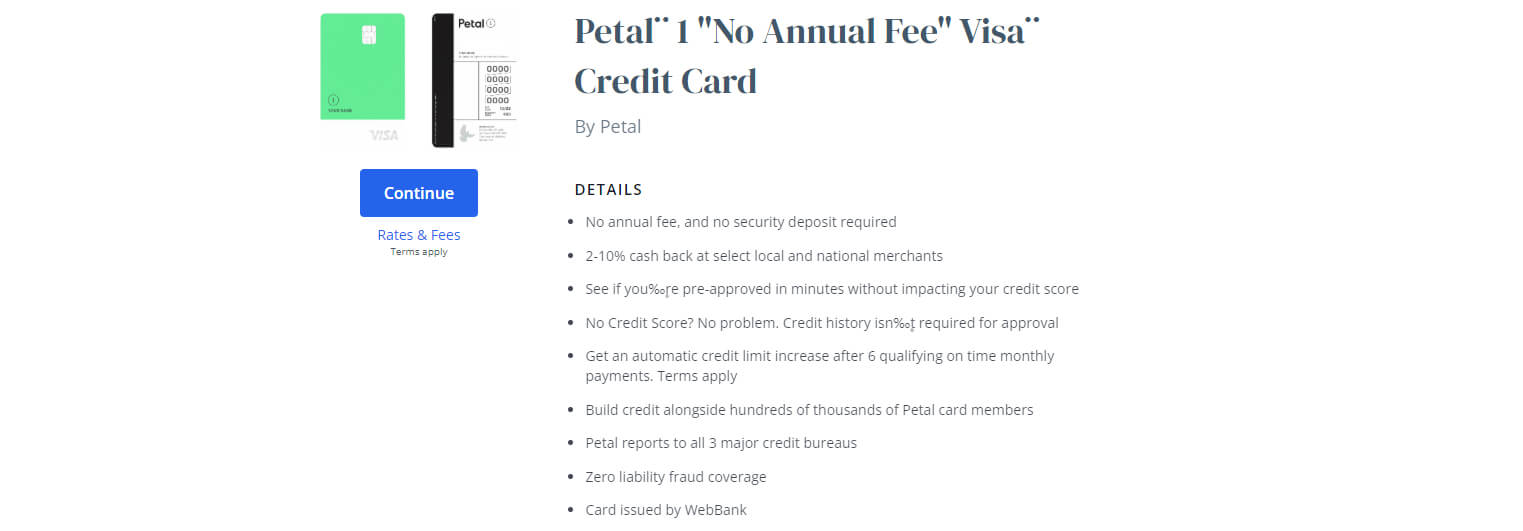 Petal 1 “No Annual Fee” Visa Credit Card