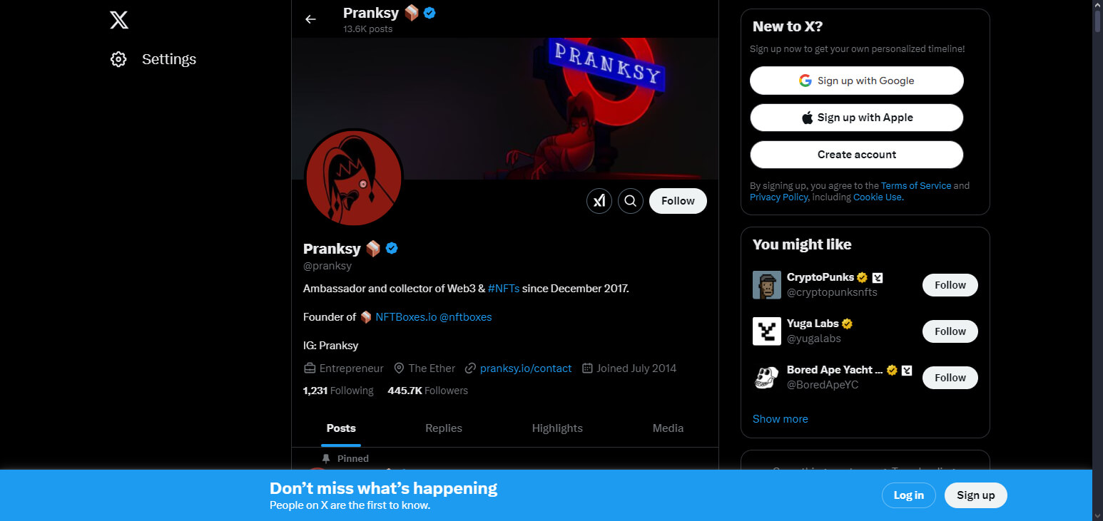 Pranksy (@pranksy) Top NFT Influencers on Twitter