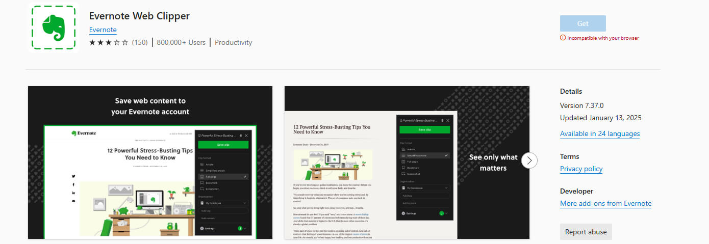 Evernote Web Clipper