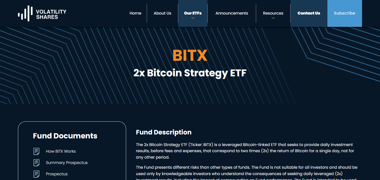 Volatility Shares 2x Bitcoin ETF (BITX)