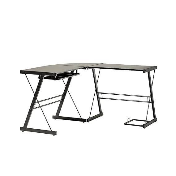Walker Edison Soreno 3-Piece Corner Desk, Black with Black Glass