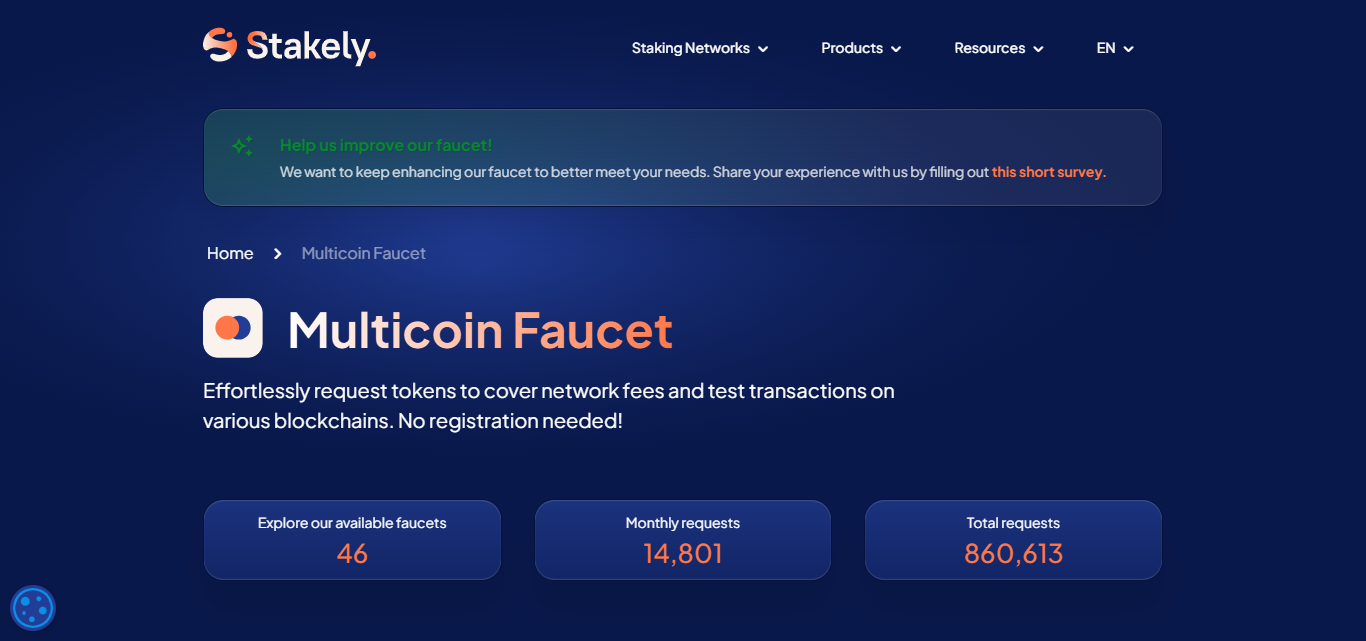 Stakely Multicoin Faucet