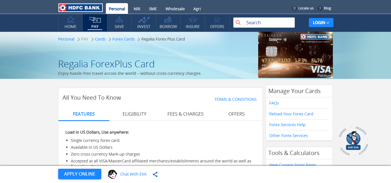 HDFC Regalia ForexPlus Card