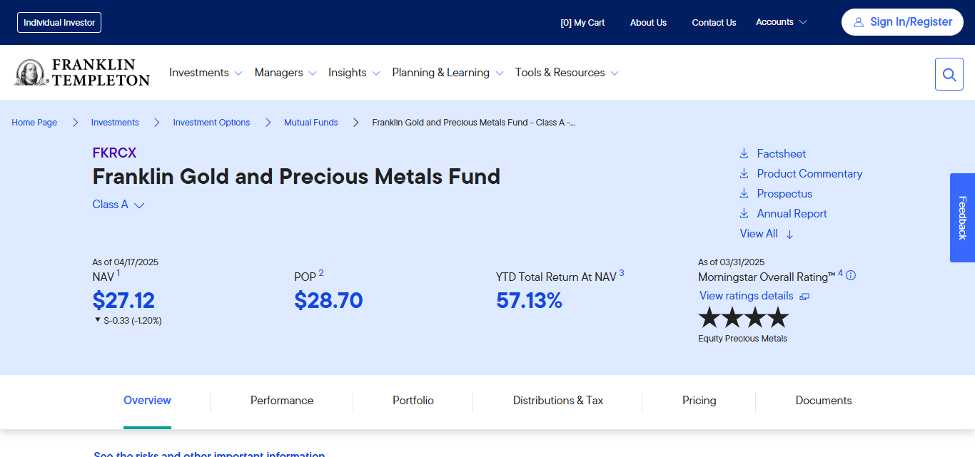 Franklin Gold and Precious Metals Fund (FKRCX)