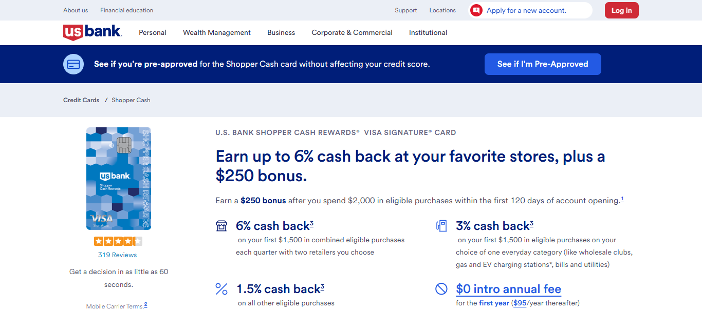 .S. Bank Shopper Cash Rewards® Visa Signature® Card
