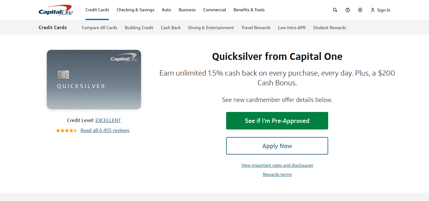 Capital One QuicksilverOne Cash Rewards Credit Card