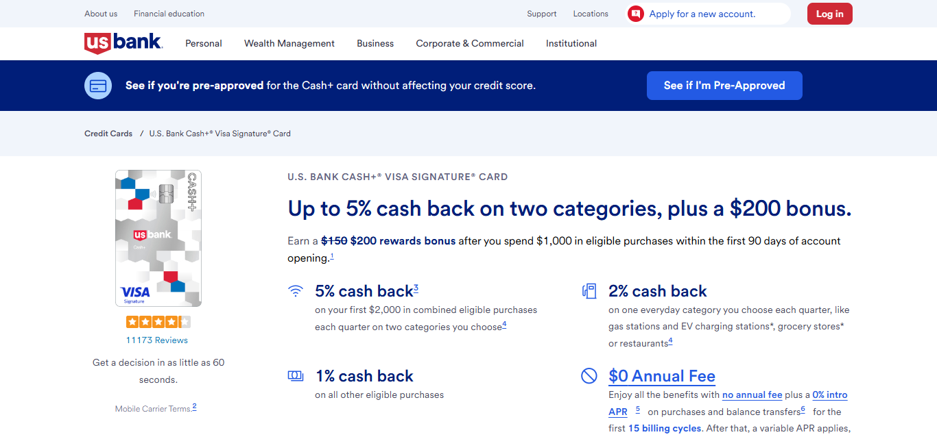 U.S. Bank Cash+® Visa Signature® Card