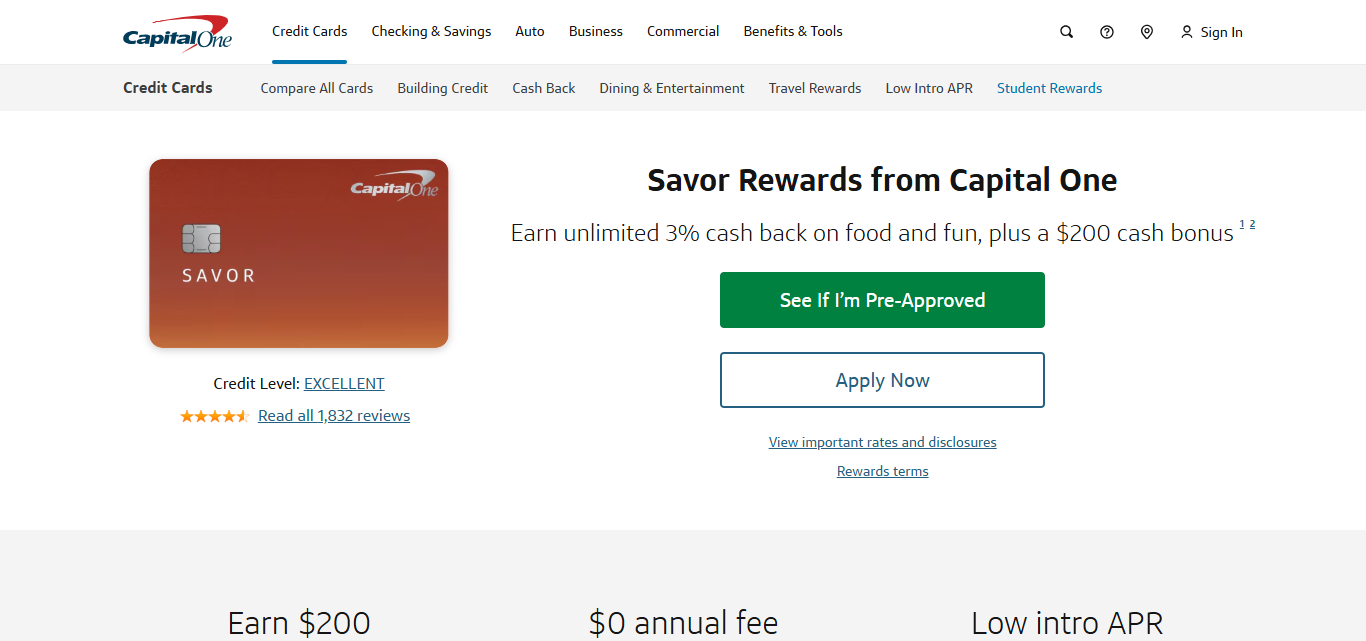 Capital One SavorOne Cash Rewards Credit Card