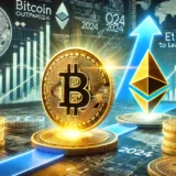 Ethereum and Bitcoin digital coins with financial charts showing Ethereum’s sharp rise against Bitcoin suggesting the start of an altcoin season, as Ethereum gains momentum and institutional interest grows.