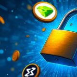 Crypto tokens surrounding a padlock symbolizing upcoming $84 million insider unlocks impacting the cryptocurrency market