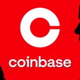 Silhouettes against red background with Coinbase logo, symbolizing crypto delisting and data breach concerns