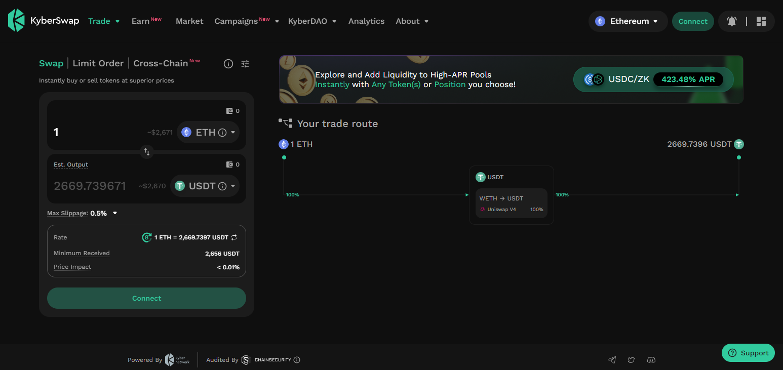 Go to KyberSwap Elastic website