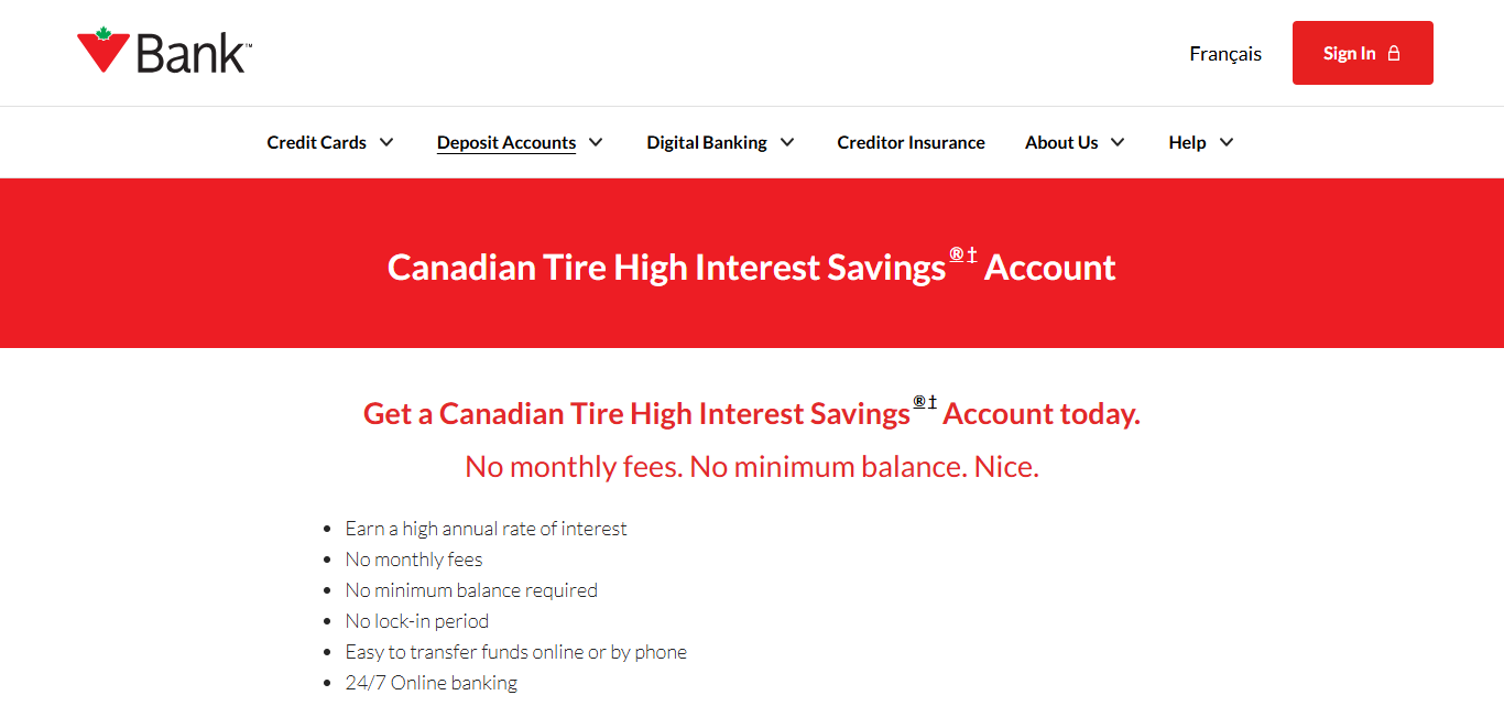 Canadian Tire High Interest Savings® Account
