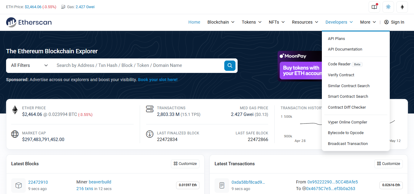3. Blockchain Explorers(Etherscan)