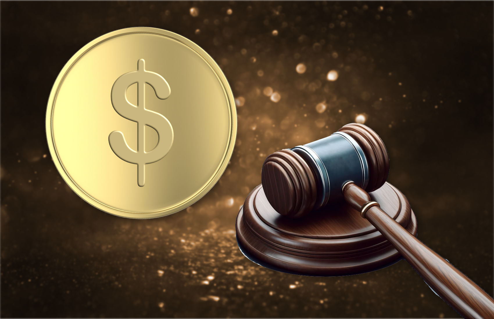 Gavel next to a gold coin symbolizing stablecoin legislation as US Senate advances GENIUS Act for crypto regulation