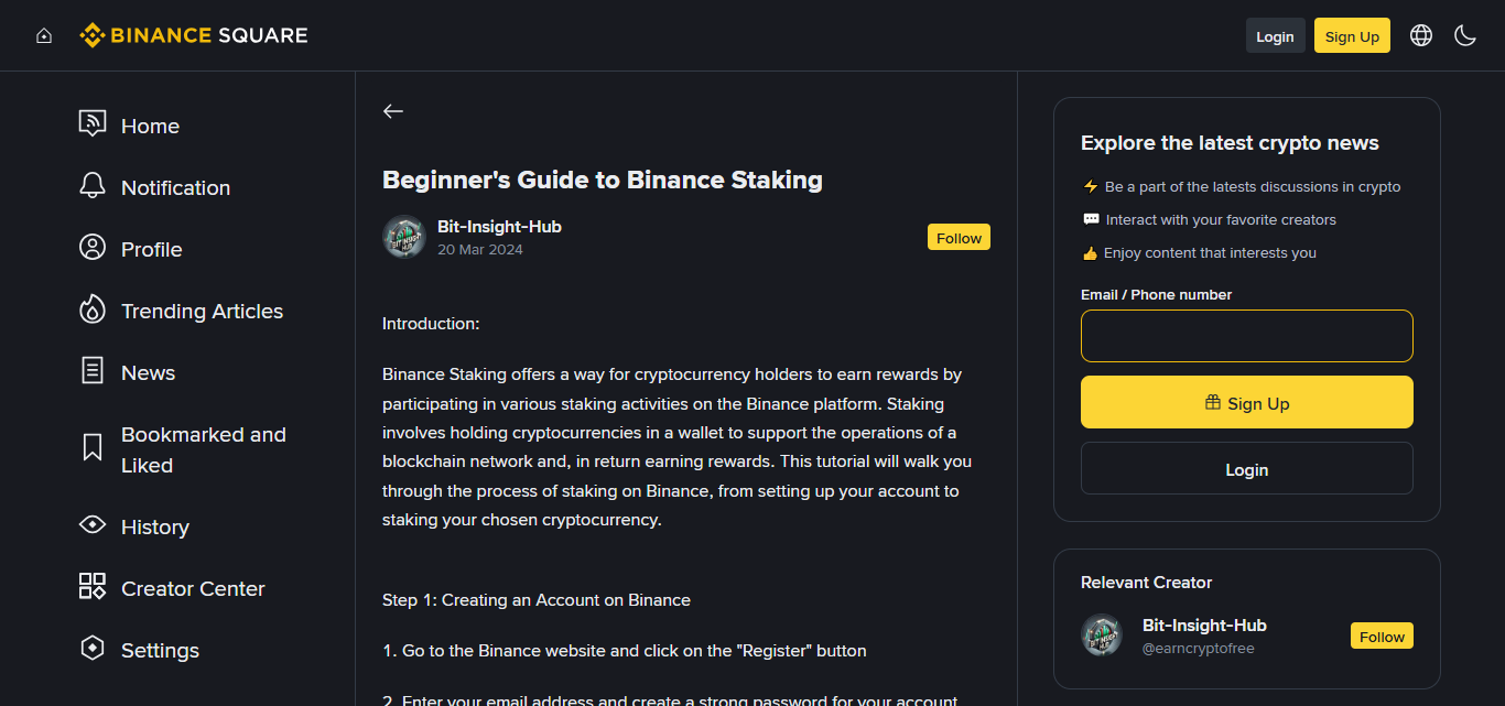 Staking through Binance