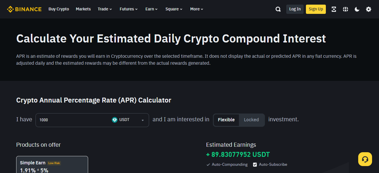 Binance Staking Calculator