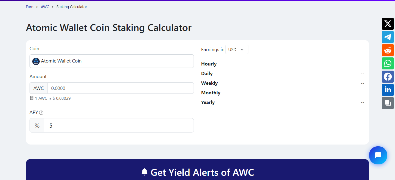 Atomic Wallet Staking Calculator