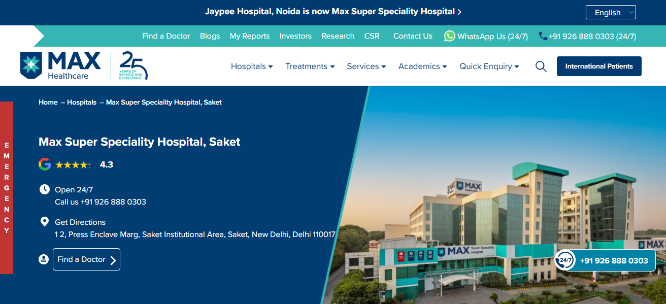 Max Super Specialty Hospital, Delhi