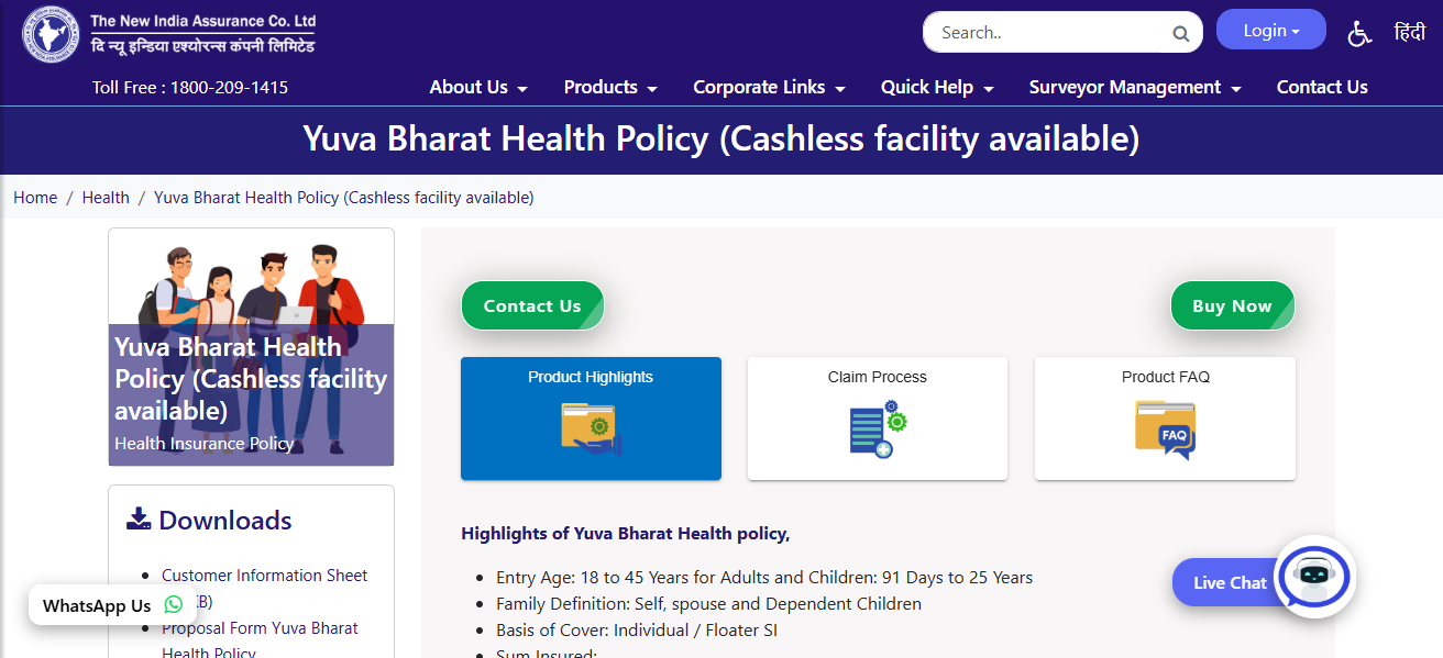 New India Assurance Mediclaim / Yuva Bharat