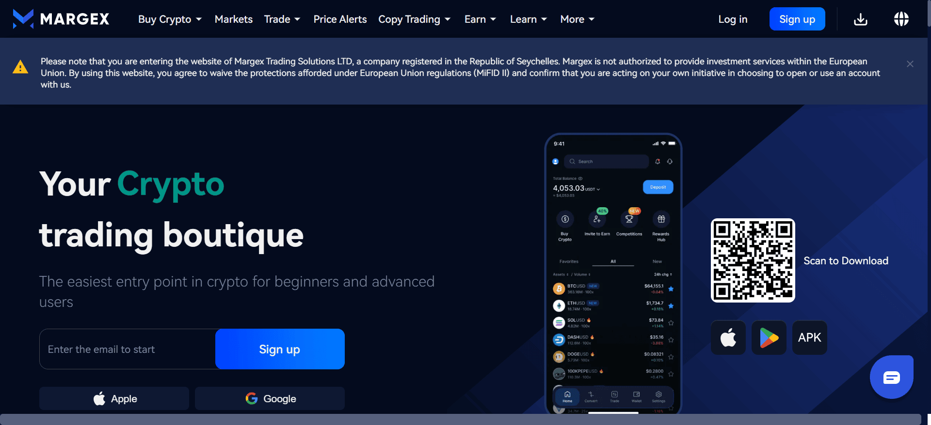 Margex provides users with multiple methods