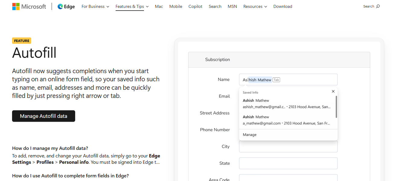 Microsoft Autofill