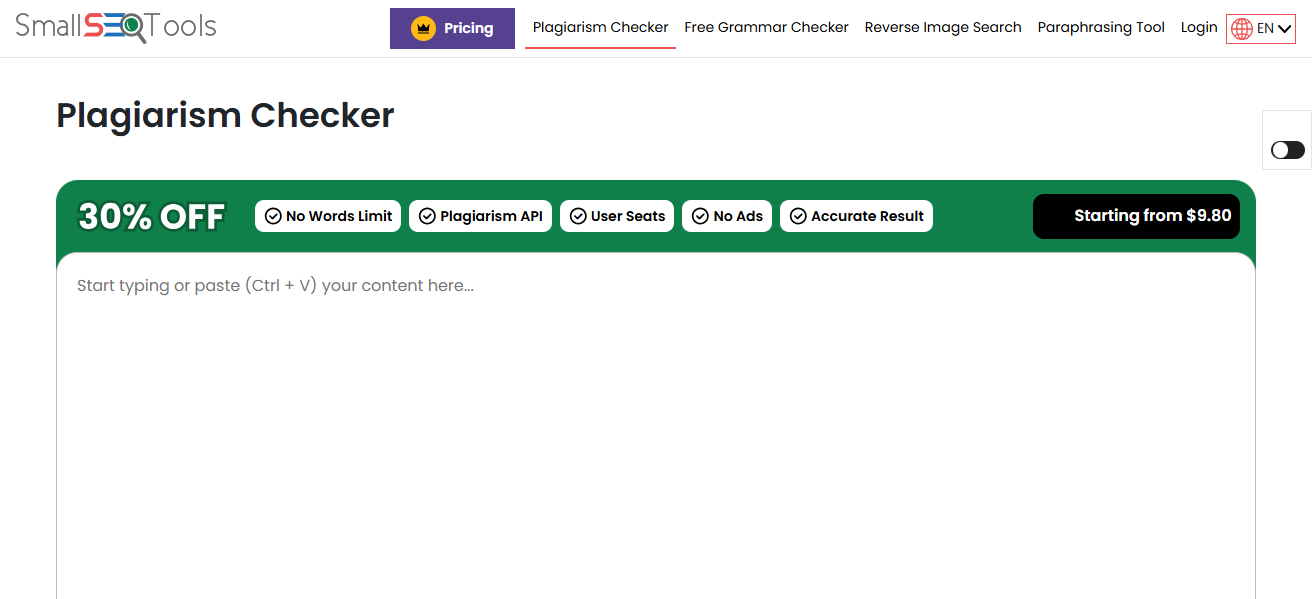SmallSEOTools Plagiarism Checker