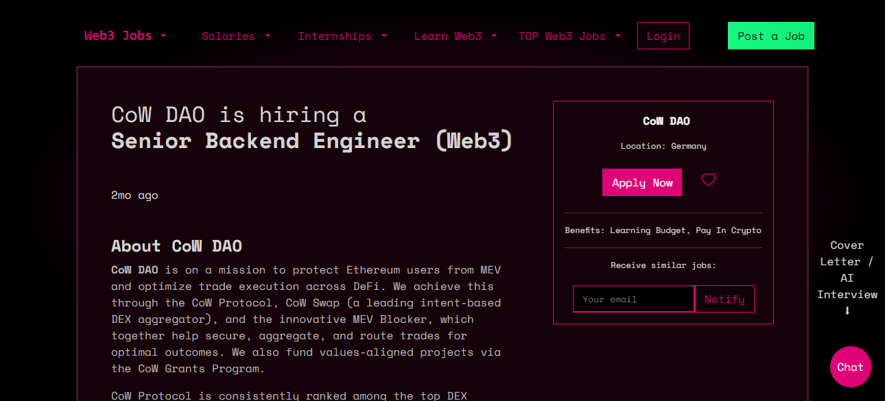 Senior Backend Engineer – CoW DAO