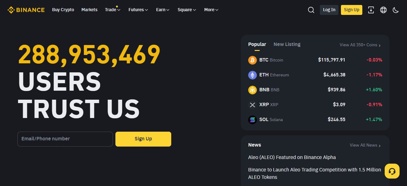 Binance for Exchange Specific Reserves and Trading Volume