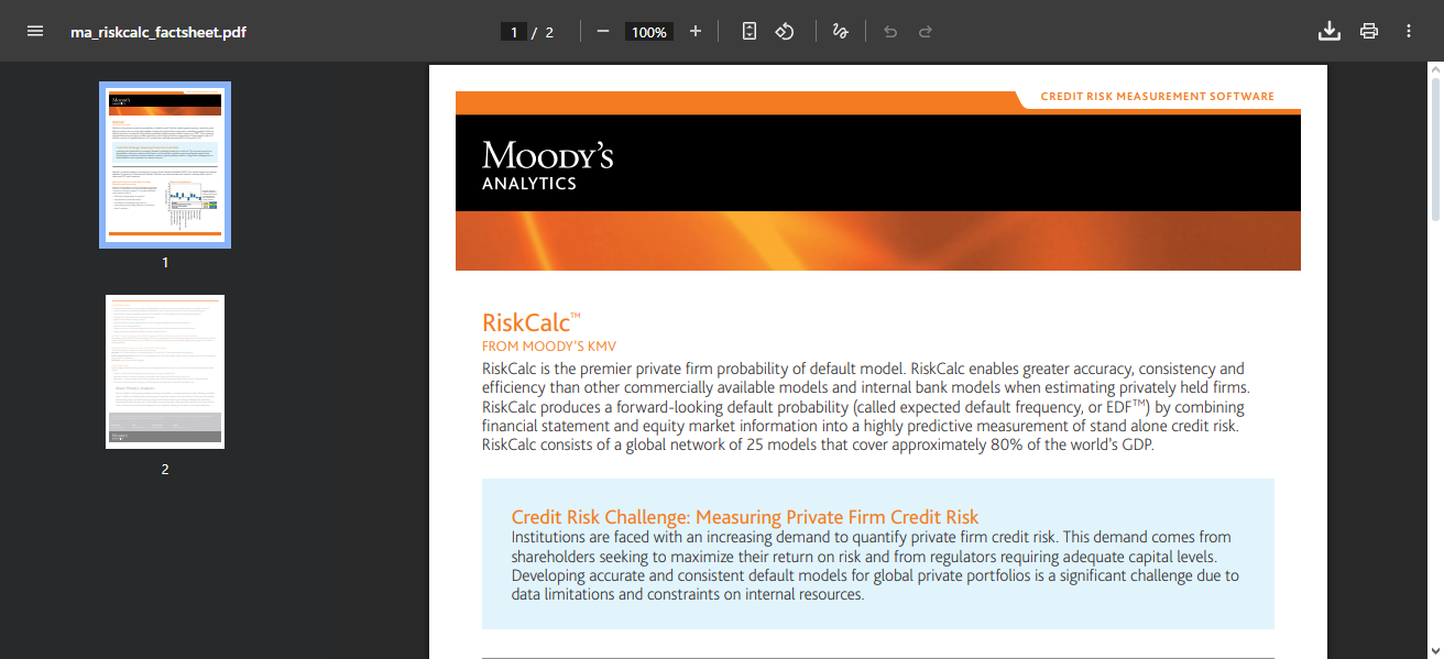 Moody’s Analytics RiskCalc