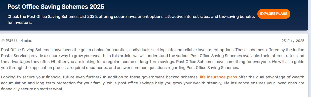 Post Office Savings Schemes