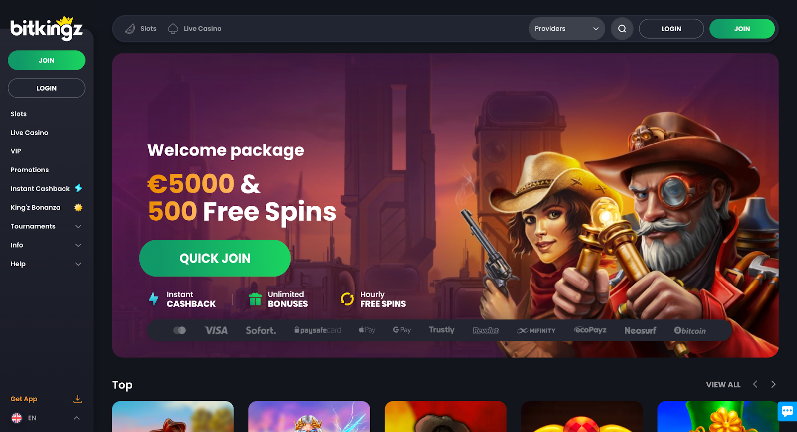 BitKingz anonymous crypto casino with instant play and multiple cryptocurrencies.