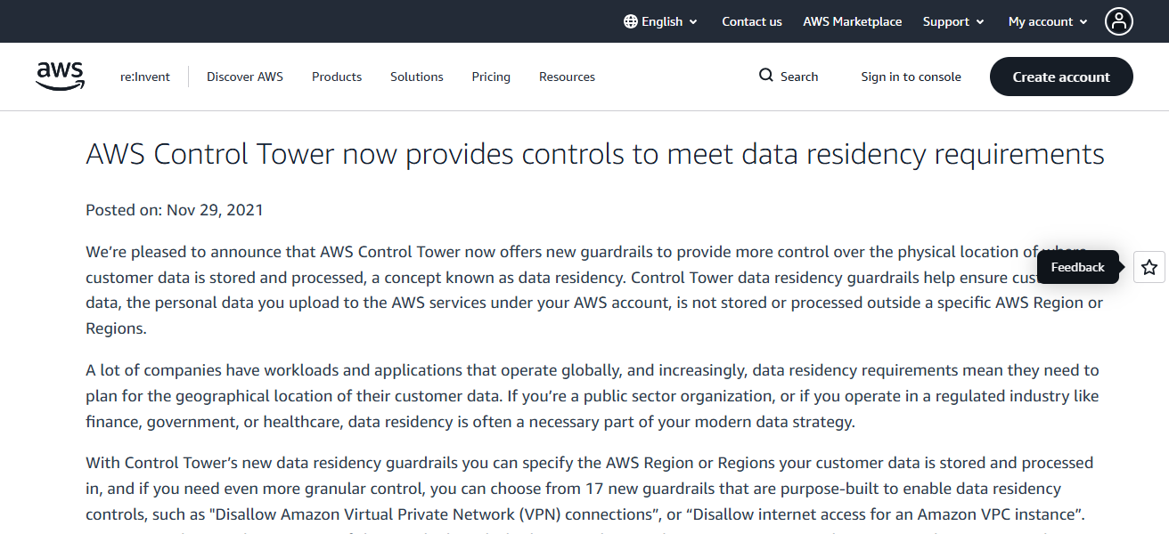 AWS Control Tower with Data Residency Guardrails